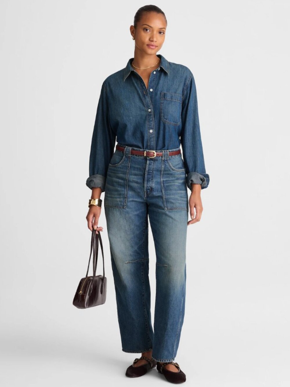 Madewell The Curvy Darted Barrel-Leg Jean 32W Button Fly Cotton Medium Wash NEW